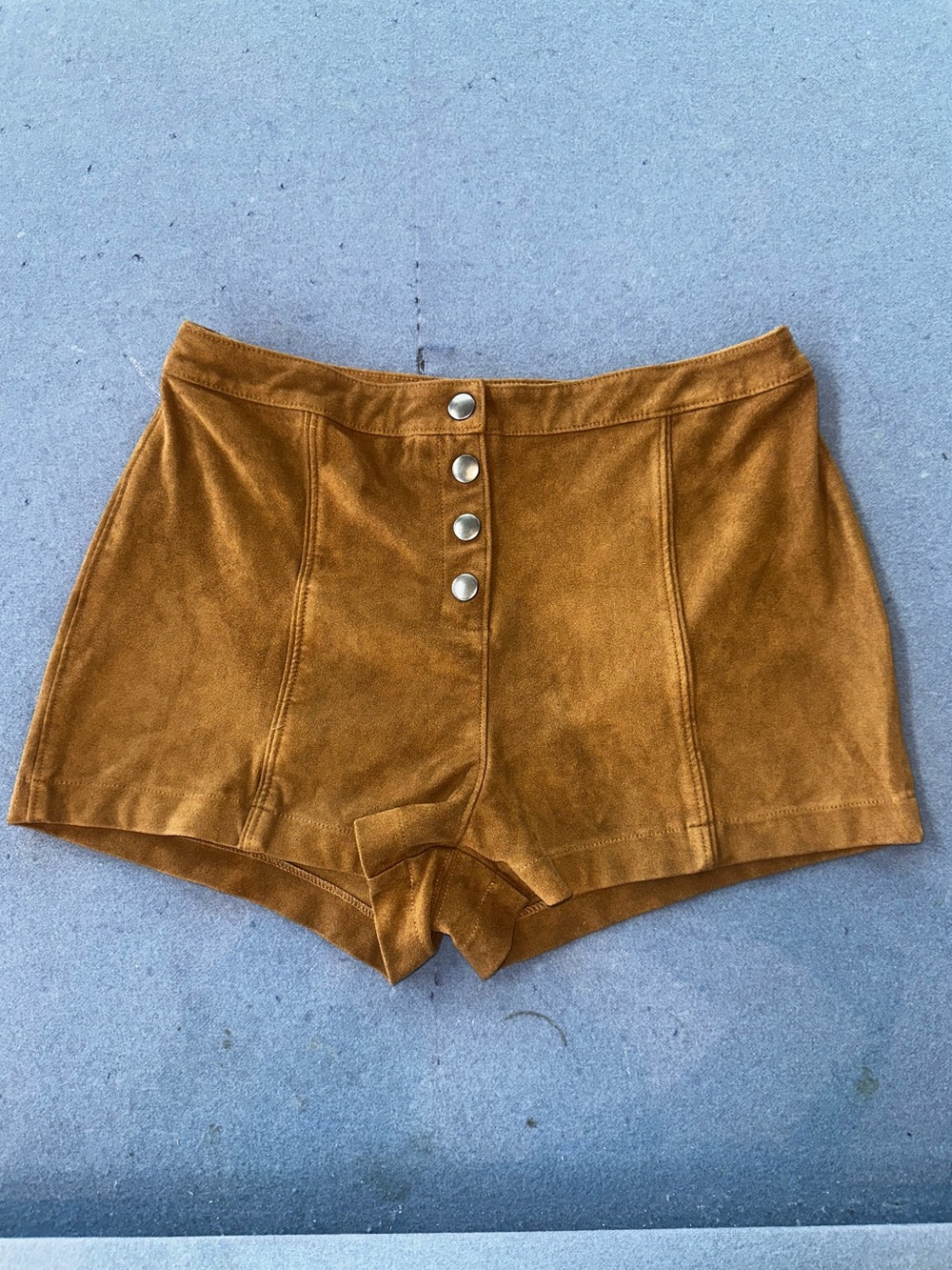 Abercrombie & Fitch High-Waist Faux Suede Shorts - Mustard Brown